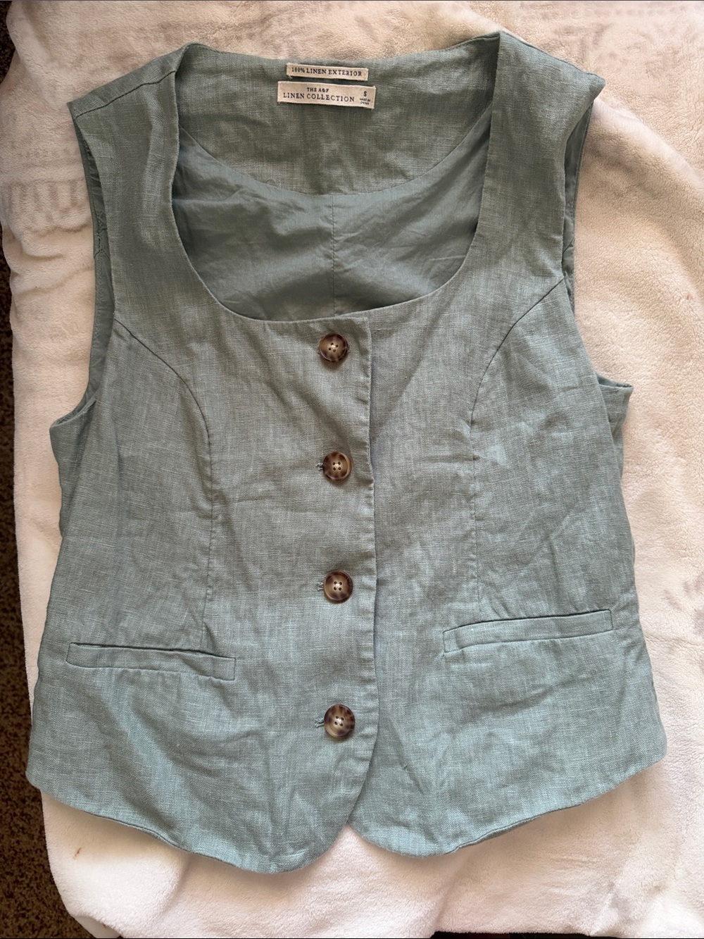 Abercrombie & Fitch Sage Green Linen Button Front Vest